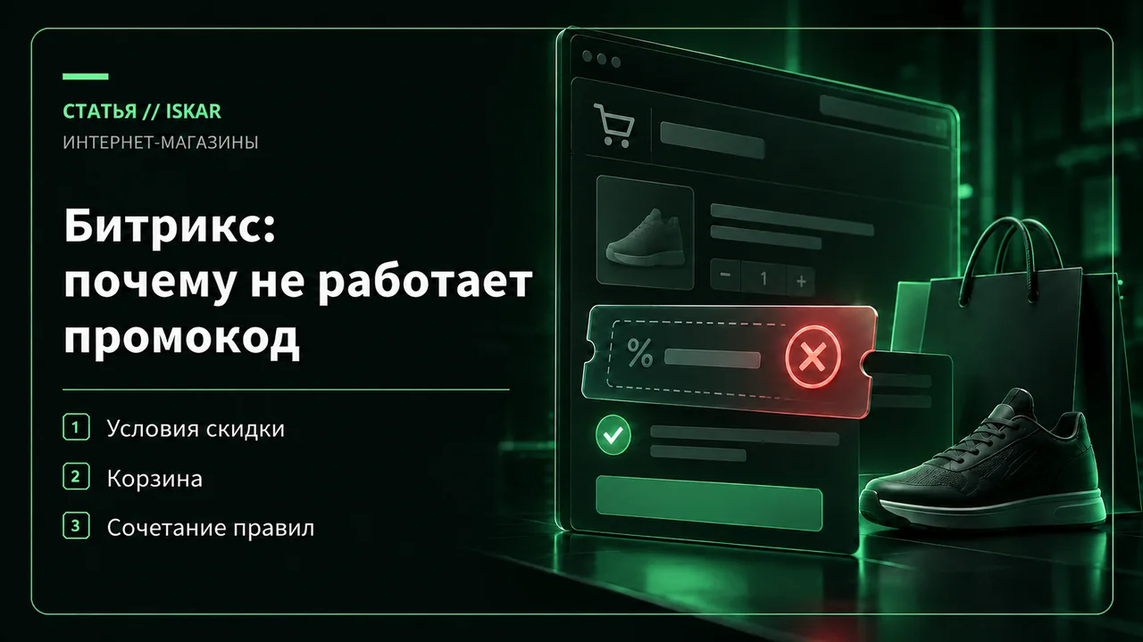 Корзина магазина и промокод с отметкой об ошибке