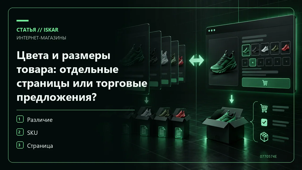 Цвета и размеры товара: отдельные страницы или торговые предложения? фото