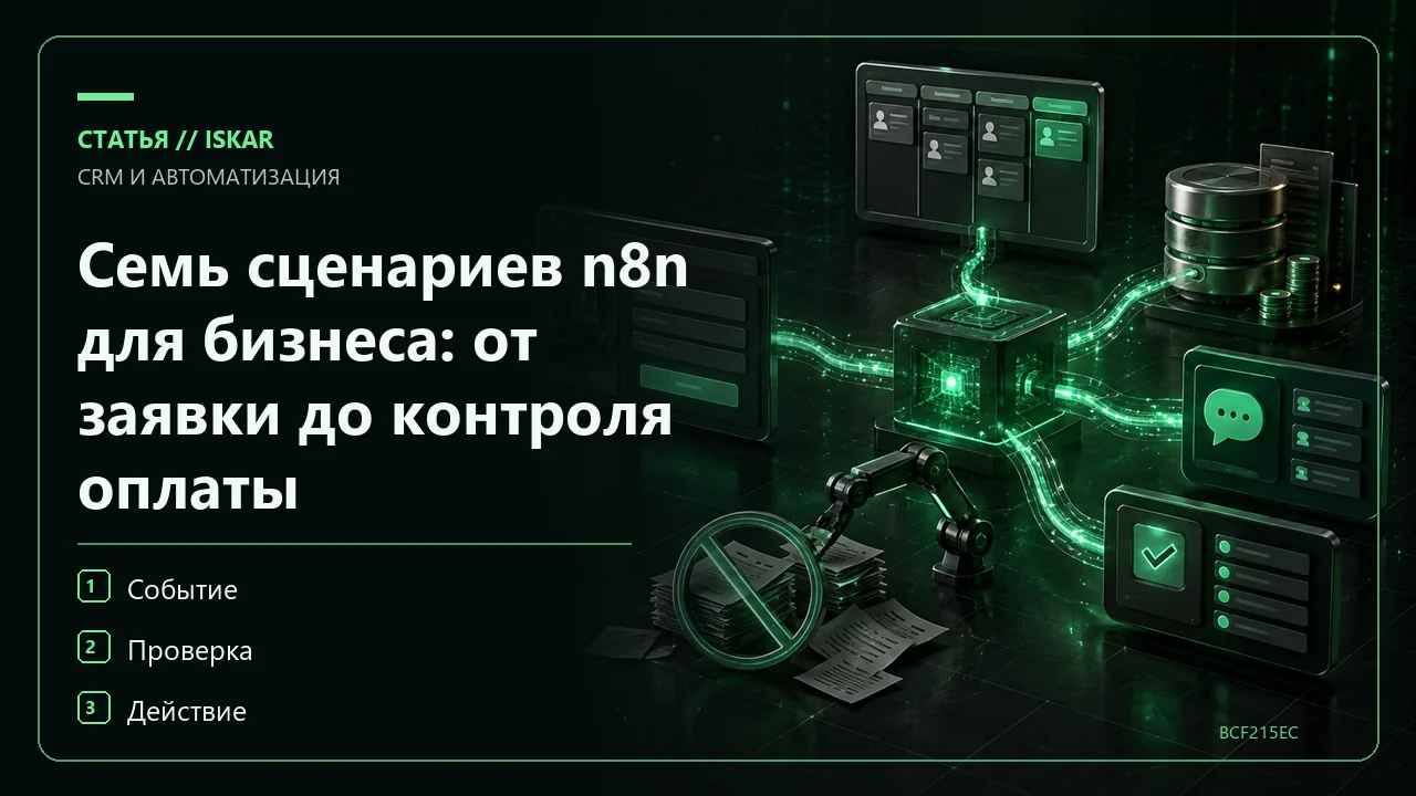 Семь сценариев n8n для бизнеса: от заявки до контроля оплаты фото