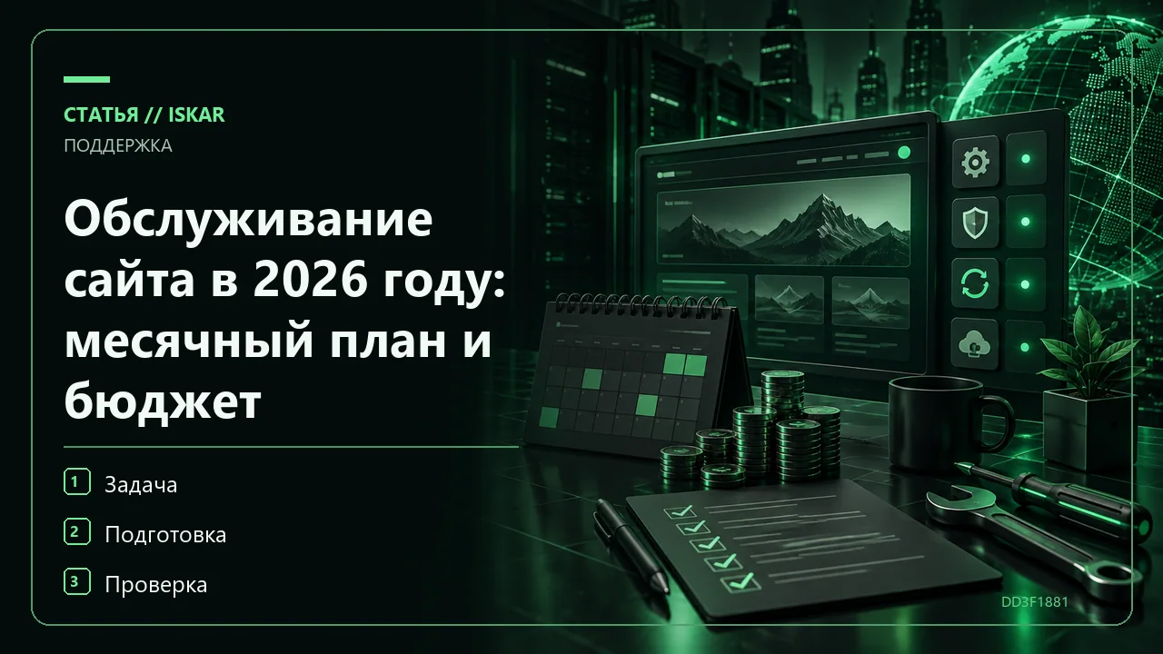 Обслуживание сайта в 2026 году: месячный план и бюджет фото