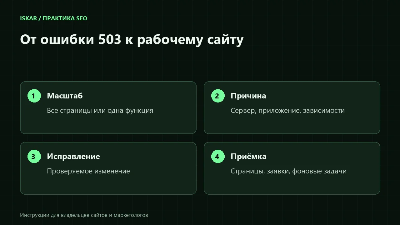 Схема: Ошибка 503: как восстановить сайт и снизить риски для SEO