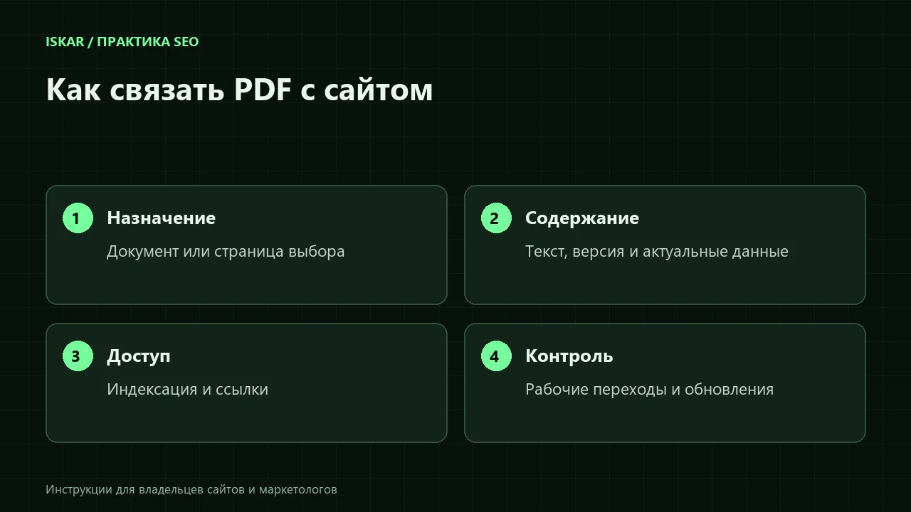 Схема: SEO PDF-каталогов и прайс-листов: когда нужен файл, а когда HTML